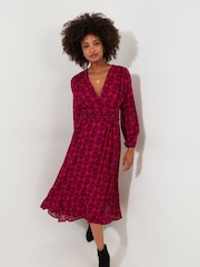 Joe Browns Pink Bold V-Neck Geometric Print Midi Dress - Image 1 of 6