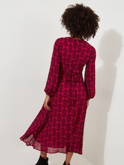 Joe Browns Pink Bold V-Neck Geometric Print Midi Dress - Image 2 of 6