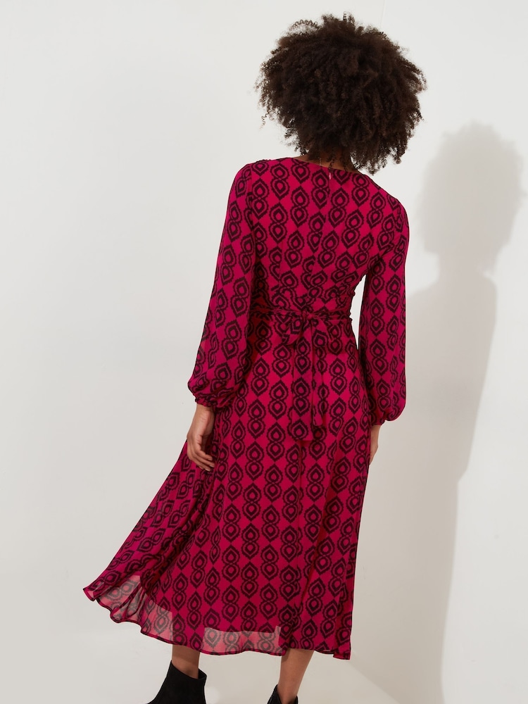Joe Browns Pink Bold V-Neck Geometric Print Midi Dress - Image 2 of 6