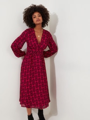 Joe Browns Pink Bold V-Neck Geometric Print Midi Dress - Image 3 of 6