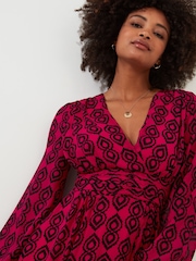 Joe Browns Pink Bold V-Neck Geometric Print Midi Dress - Image 4 of 6