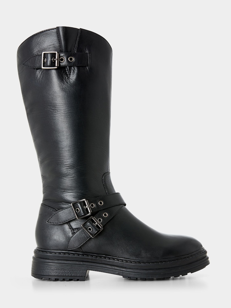 Joe Browns Black Edgy Tall Leather Biker Boots - Image 1 of 5