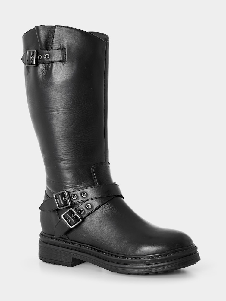 Joe Browns Black Edgy Tall Leather Biker Boots - Image 2 of 5