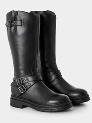 Joe Browns Black Edgy Tall Leather Biker Boots - Image 3 of 5