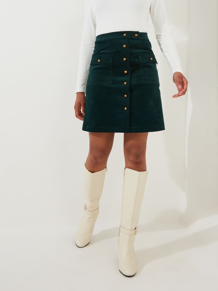 Joe Browns Green Button Front Stretch Cord A-Line Skirt - Image 1 of 5
