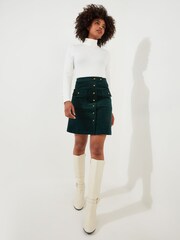 Joe Browns Green Button Front Stretch Cord A-Line Skirt - Image 2 of 5