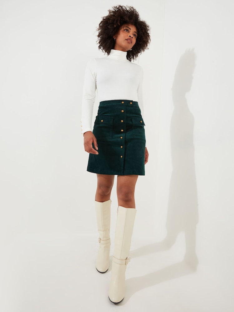 Joe Browns Green Button Front Stretch Cord A-Line Skirt - Image 2 of 5