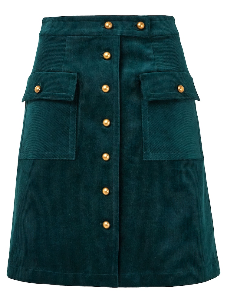 Joe Browns Green Button Front Stretch Cord A-Line Skirt - Image 5 of 5
