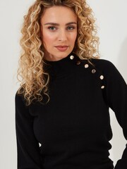 Joe Browns Black Slim Fit Lightweight Knit Button Detail Funnel Neck Jumper - Image 3 of 5