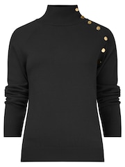 Joe Browns Black Slim Fit Lightweight Knit Button Detail Funnel Neck Jumper - Image 5 of 5