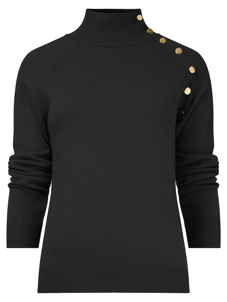 Joe Browns Black Slim Fit Lightweight Knit Button Detail Funnel Neck Jumper - Image 5 of 5