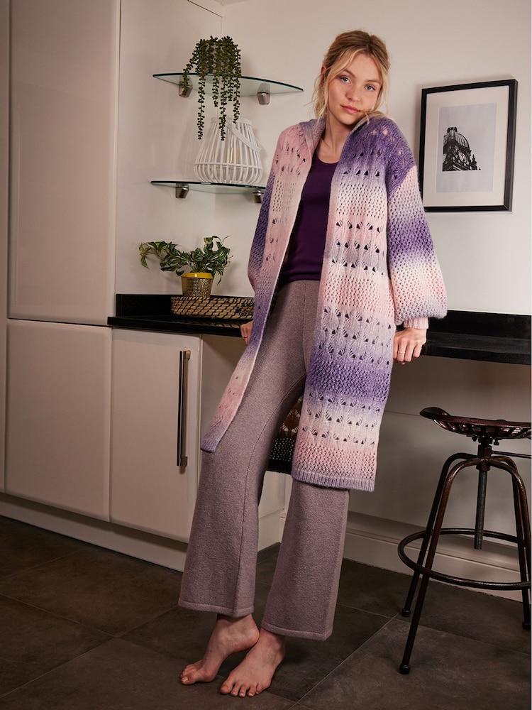 Joe Browns Natural Sloe Joes Cosy Ombre Pointelle Longline Cardigan - Image 1 of 9