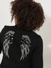 Joe Browns Black Boutique Embellished Wing Detail Distressed Stretch Denim Jacket - Image 3 of 7