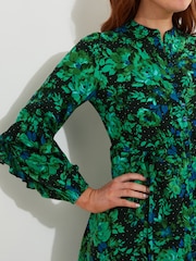 Joe Browns Green Cobalt Floral Frilly Mini Tunic Dress - Image 3 of 6