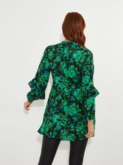 Joe Browns Green Cobalt Floral Frilly Mini Tunic Dress - Image 4 of 6