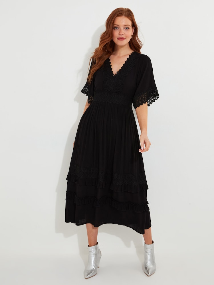 Joe Browns Black Flattering Boho Lace High Low Hem Dress - Image 2 of 5