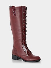 Joe Browns Red Long Lace Up Riding Boots - Image 2 of 4