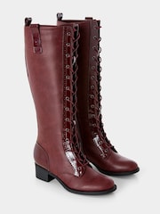 Joe Browns Red Long Lace Up Riding Boots - Image 3 of 4