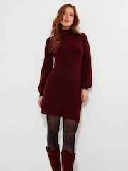 Joe Browns Red Cosy Chunky Cable Knit Balloon Sleeve Jumper Dress - Image 2 of 7