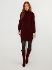 Joe Browns Red Cosy Chunky Cable Knit Balloon Sleeve Jumper Dress - Image 3 of 7