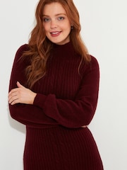 Joe Browns Red Cosy Chunky Cable Knit Balloon Sleeve Jumper Dress - Image 5 of 7
