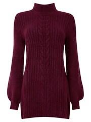 Joe Browns Red Cosy Chunky Cable Knit Balloon Sleeve Jumper Dress - Image 7 of 7