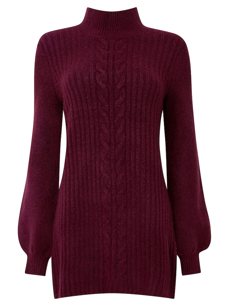 Joe Browns Red Cosy Chunky Cable Knit Balloon Sleeve Jumper Dress - Image 7 of 7