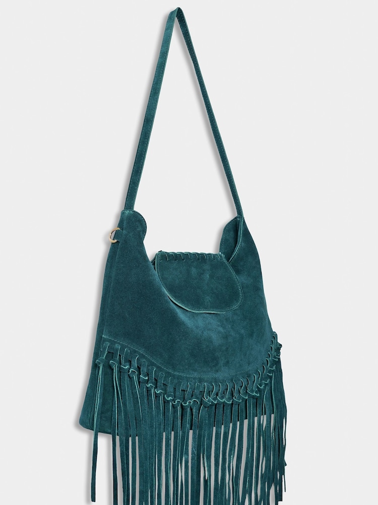 Joe Browns Green Boho Tassel Trim Winter Premium Suede Shoulder Bag - Image 2 of 3
