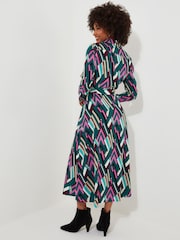 Joe Browns Green Statement Geometric Button-Through Belted Midi Shirt Dress - Image 4 of 7