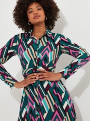 Joe Browns Green Statement Geometric Button-Through Belted Midi Shirt Dress - Image 5 of 7