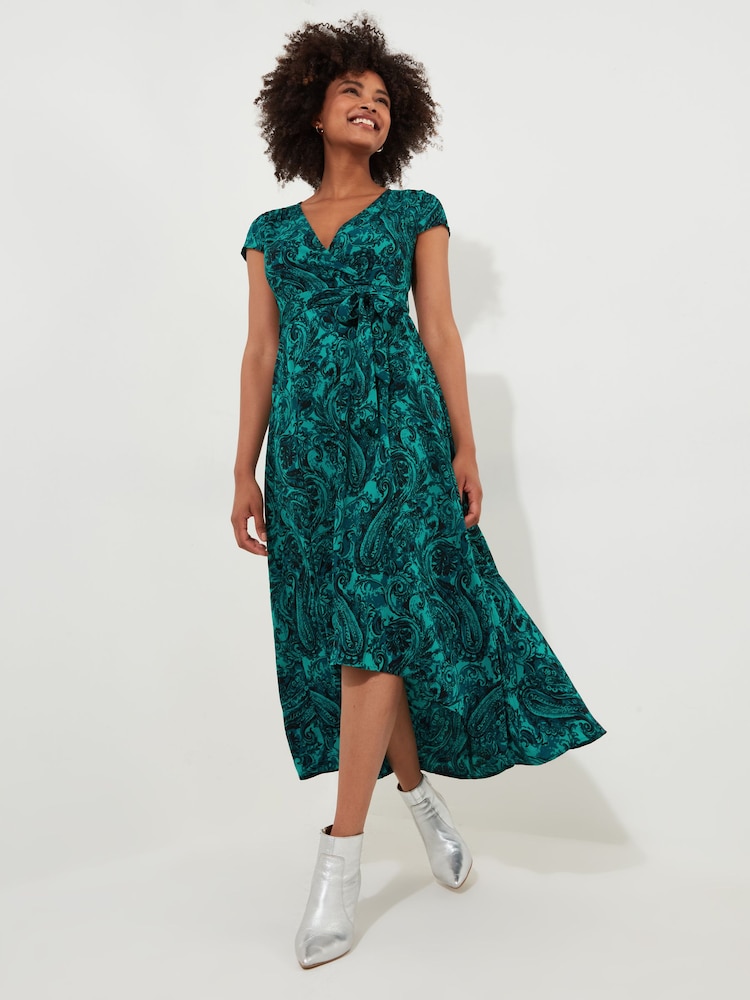 Joe Browns Green Paisley Print Tie Waist V-Neck High Low Maxi Dress - Image 1 of 6