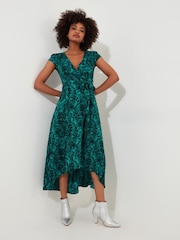 Joe Browns Green Paisley Print Tie Waist V-Neck High Low Maxi Dress - Image 2 of 6