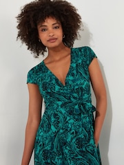 Joe Browns Green Paisley Print Tie Waist V-Neck High Low Maxi Dress - Image 3 of 6