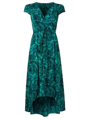 Joe Browns Green Paisley Print Tie Waist V-Neck High Low Maxi Dress - Image 5 of 6