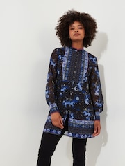 Joe Browns Blue Mini Mystical Sheer Sleeve Button Through Tunic Dress - Image 1 of 7