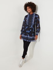 Joe Browns Blue Mini Mystical Sheer Sleeve Button Through Tunic Dress - Image 2 of 7