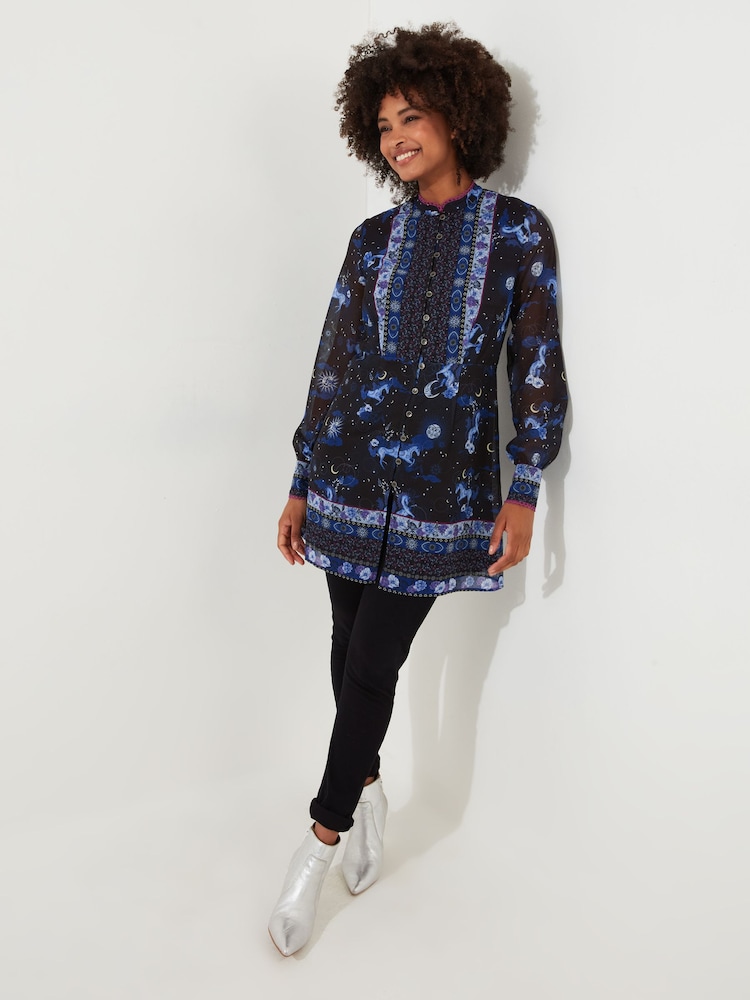 Joe Browns Blue Mini Mystical Sheer Sleeve Button Through Tunic Dress - Image 2 of 7