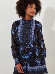 Joe Browns Blue Mini Mystical Sheer Sleeve Button Through Tunic Dress - Image 3 of 7