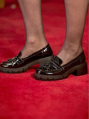 Joe Browns Black Tassel Trim Patent Chunky Loafers - Image 1 of 5