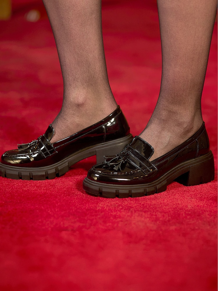 Joe Browns Black Tassel Trim Patent Chunky Loafers - Image 1 of 5