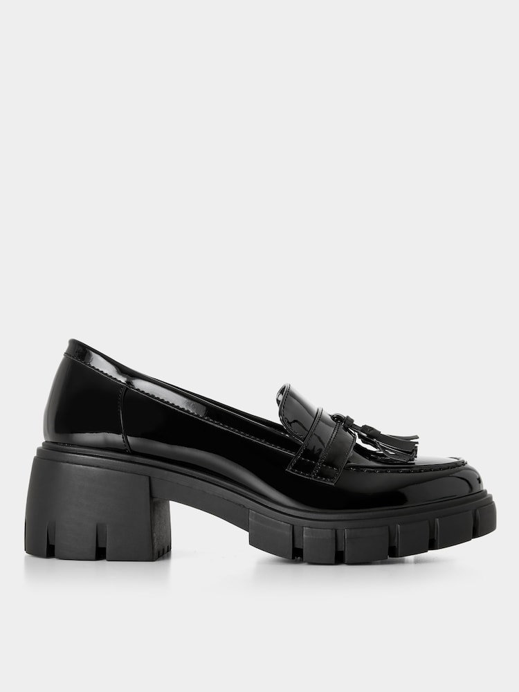 Joe Browns Black Tassel Trim Patent Chunky Loafers - Image 2 of 5