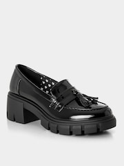 Joe Browns Black Tassel Trim Patent Chunky Loafers - Image 3 of 5