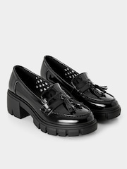 Joe Browns Black Tassel Trim Patent Chunky Loafers - Image 4 of 5