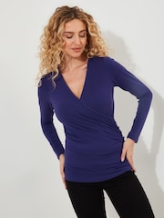 Joe Browns Purple Button Detail Mock Wrap Jersey Top - Image 1 of 5