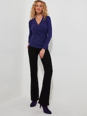 Joe Browns Purple Button Detail Mock Wrap Jersey Top - Image 2 of 5