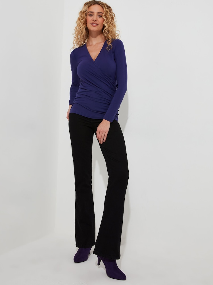 Joe Browns Purple Button Detail Mock Wrap Jersey Top - Image 2 of 5
