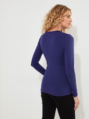 Joe Browns Purple Button Detail Mock Wrap Jersey Top - Image 4 of 5
