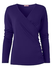 Joe Browns Purple Button Detail Mock Wrap Jersey Top - Image 5 of 5
