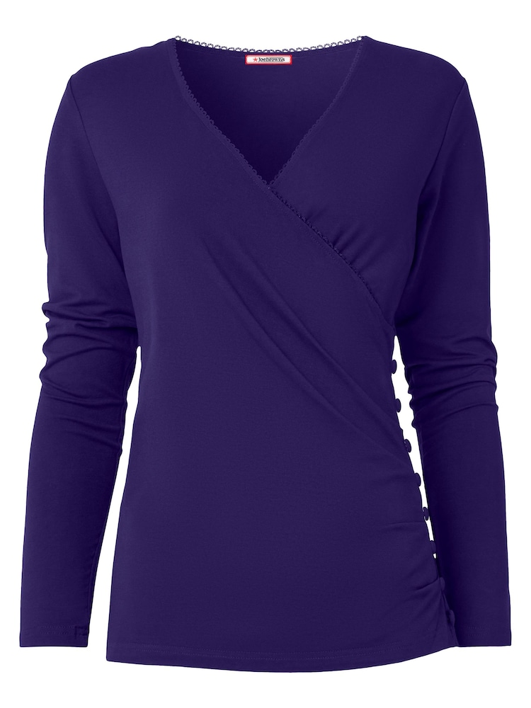 Joe Browns Purple Button Detail Mock Wrap Jersey Top - Image 5 of 5