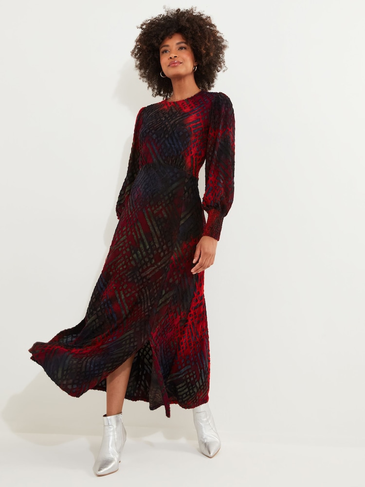 Joe Browns Textured Devore Cravată Waist Balloon Sleeve Rochie lungă - Image 3 of 7